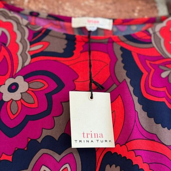 Trina by Trina Turk Retro Floral Long Sleeve Knit Dress NWT Size M - Picture 2 of 7